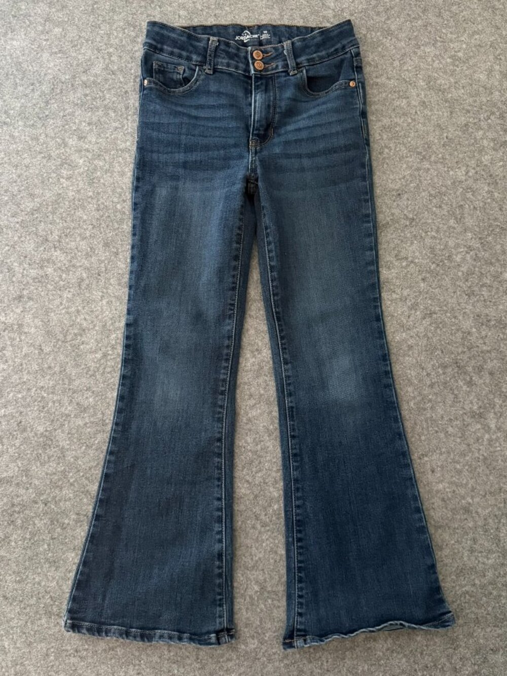 Jordache Girls Size 10 Dark Wash Flare Denim Jeans Double Button High Rise
